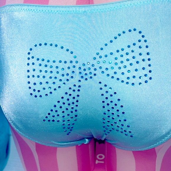 VS 2 PC Bride Tiffany Blue Wedding Demi Lined Bra Bling Bow Panties - Picture 6 of 9